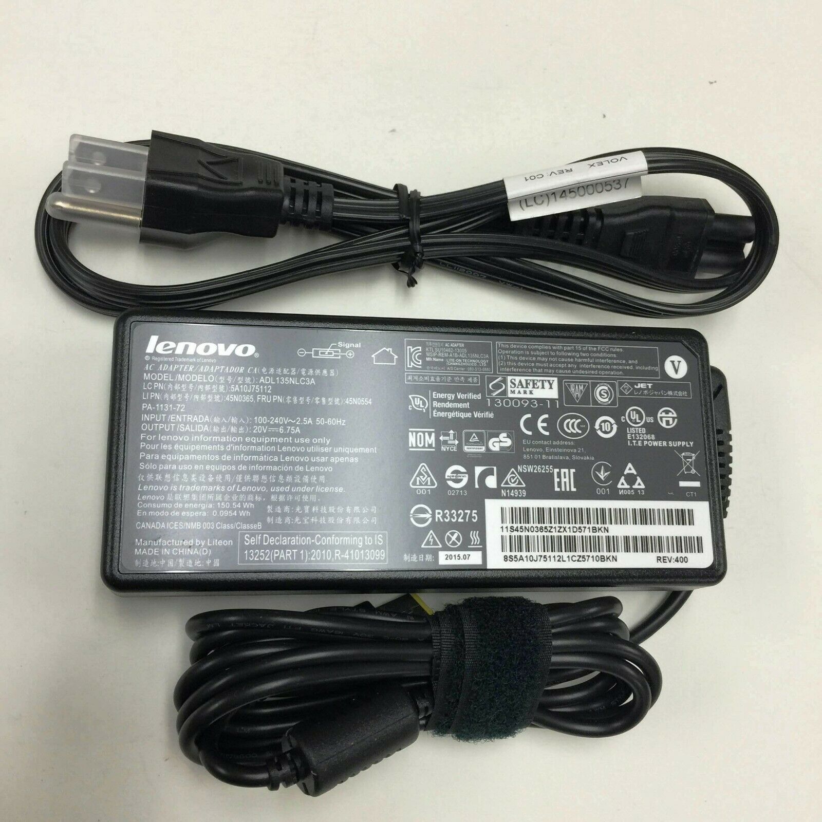 Lenovo 20MF000FUS ThinkPad Extreme AC Adapter Power Supply Cord Cable